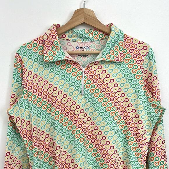 Ibkul Ribbon Candy Ventilated Mesh Quarter Zip Mock Neck Golf Tennis Shirt - L - Picture 3 of 13